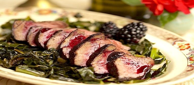 Chili Cocoa Crusted Venison with Berry Reduction