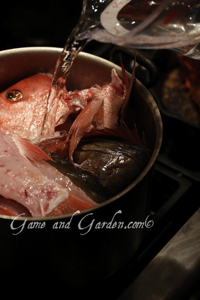 I have added water and wine to the fish and vegetables.