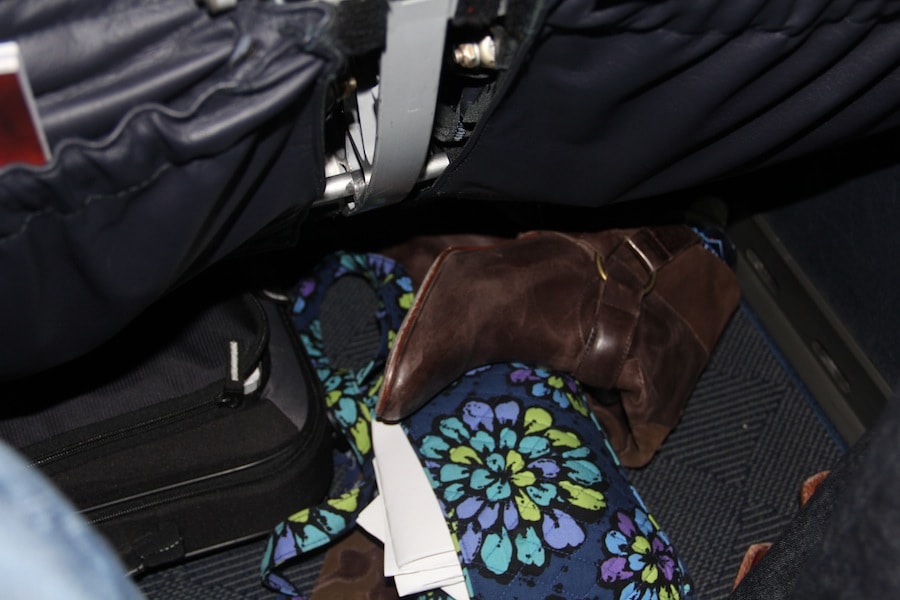 No, I didn't leave it this messy. This is when we were told we had to get off the plane so I took a quick picture while trying to get my other shoe back on!