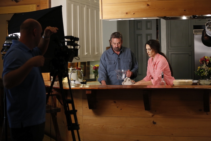 Scott Leysath and Stacy Harris cooking in Stacy's Kitchen for the Sporting Chef TV Show - we had lots of laughs!