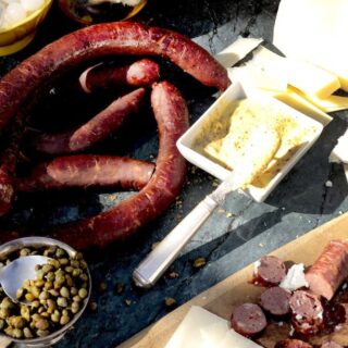 One of my favorite meals is sausage, mustard, relishes, and cheeses...devine