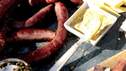 One of my favorite meals is sausage, mustard, relishes, and cheeses...devine