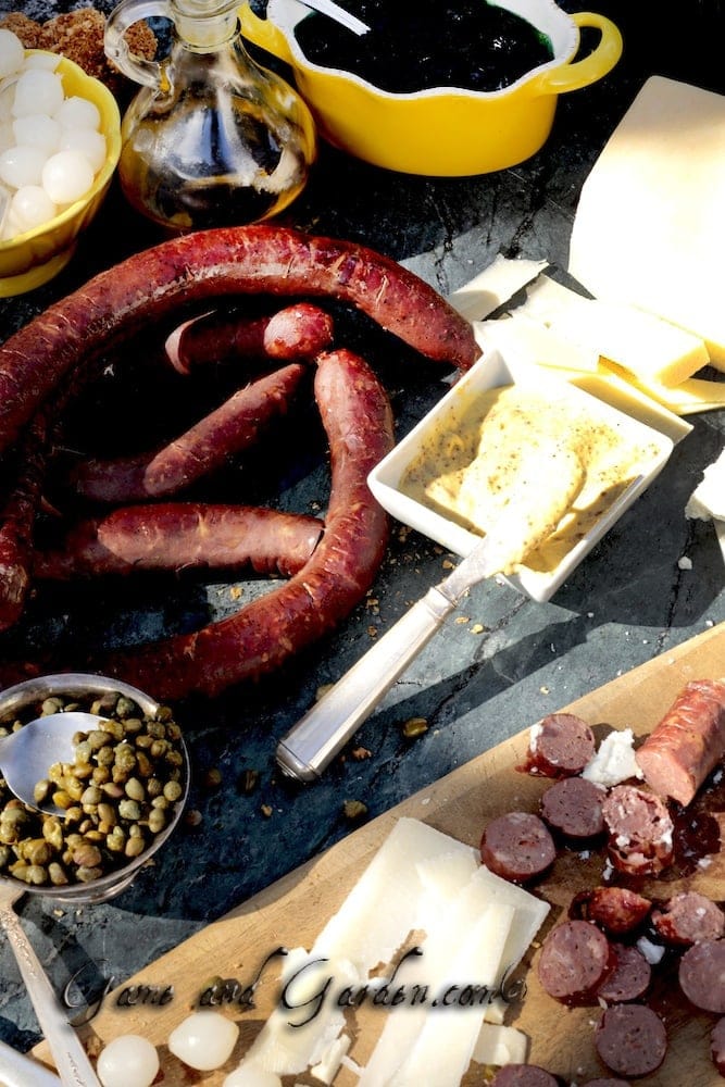 One of my favorite meals is sausage, mustard, relishes, and cheeses...devine