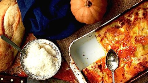 Creamy Comfort food perfect for entertaining! Pumpkin Lasagna with White Sauce!