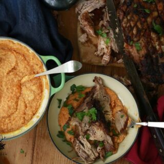 Crusty Crock Pot Pork over Pumpkin Polenta