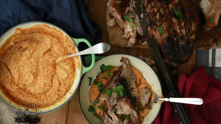 Crusty Crock Pot Pork over Pumpkin Polenta