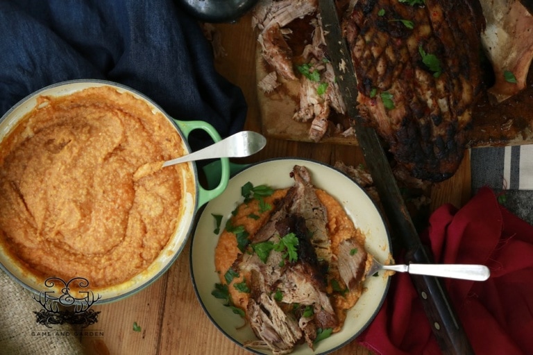 Crusty Crock Pot Pork over Pumpkin Polenta