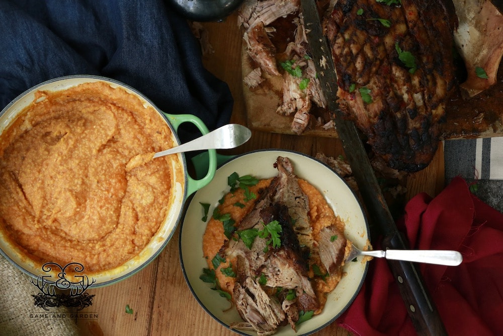 Crusty Crock Pot Pork over Pumpkin Polenta