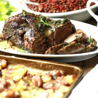 Roasted Lamb with Roasted Potatoes and Garlic