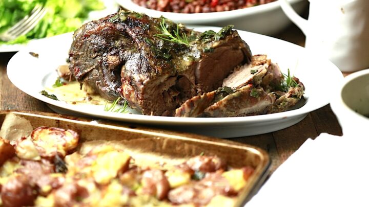 Roasted Lamb with Roasted Potatoes and Garlic