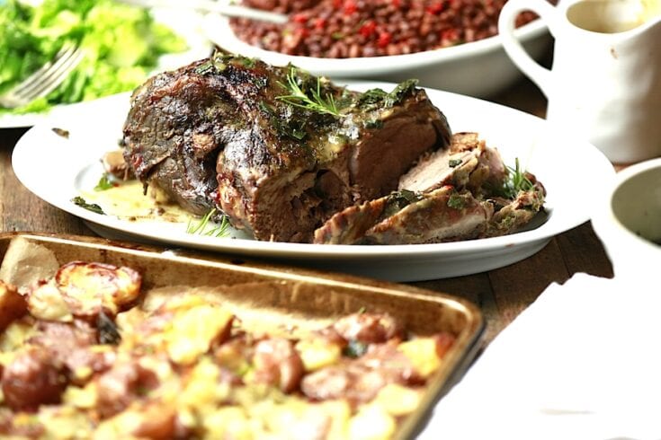 Roasted Lamb with Roasted Potatoes and Garlic