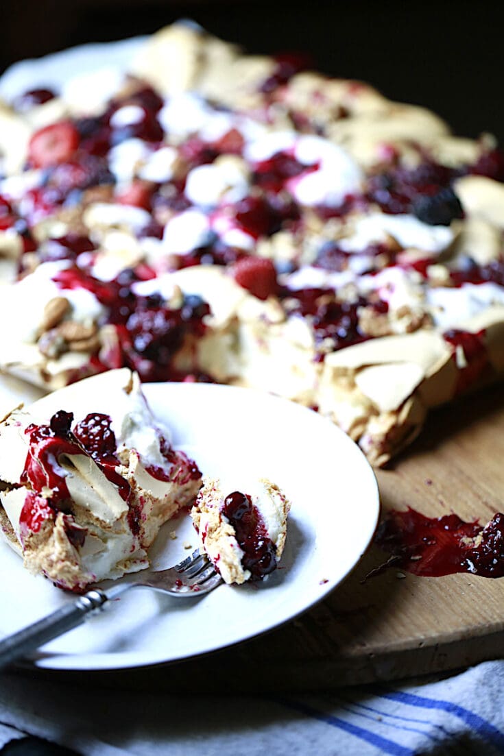 Gorgeous Meringue with Cream and Berries! You can make this dessert with frozen berry mix.