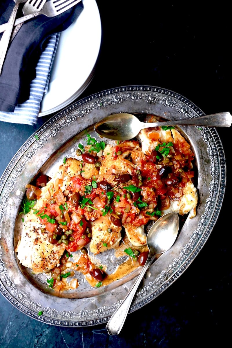 Greek Snapper recipe from my Harvest cookbook. It's full of crazy amazing flavor!!