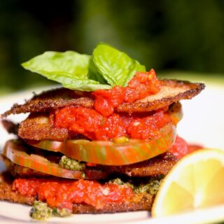 Fried Squash with Tomato, Tomato Sauce and Basil Pesto - Truly an Amazing Dish. You really won't believe how great this recipe is. You can freeze the sauce and pesto, pull it out and fry fresh squash and add tomatoes! Unbelievable.