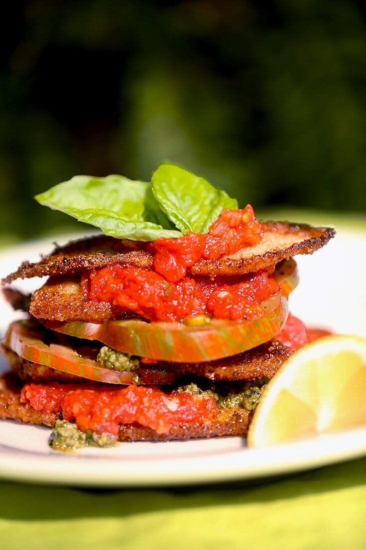 Fried Squash with Tomato, Tomato Sauce and Basil Pesto - Truly an Amazing Dish. You really won't believe how great this recipe is. You can freeze the sauce and pesto, pull it out and fry fresh squash and add tomatoes! Unbelievable.