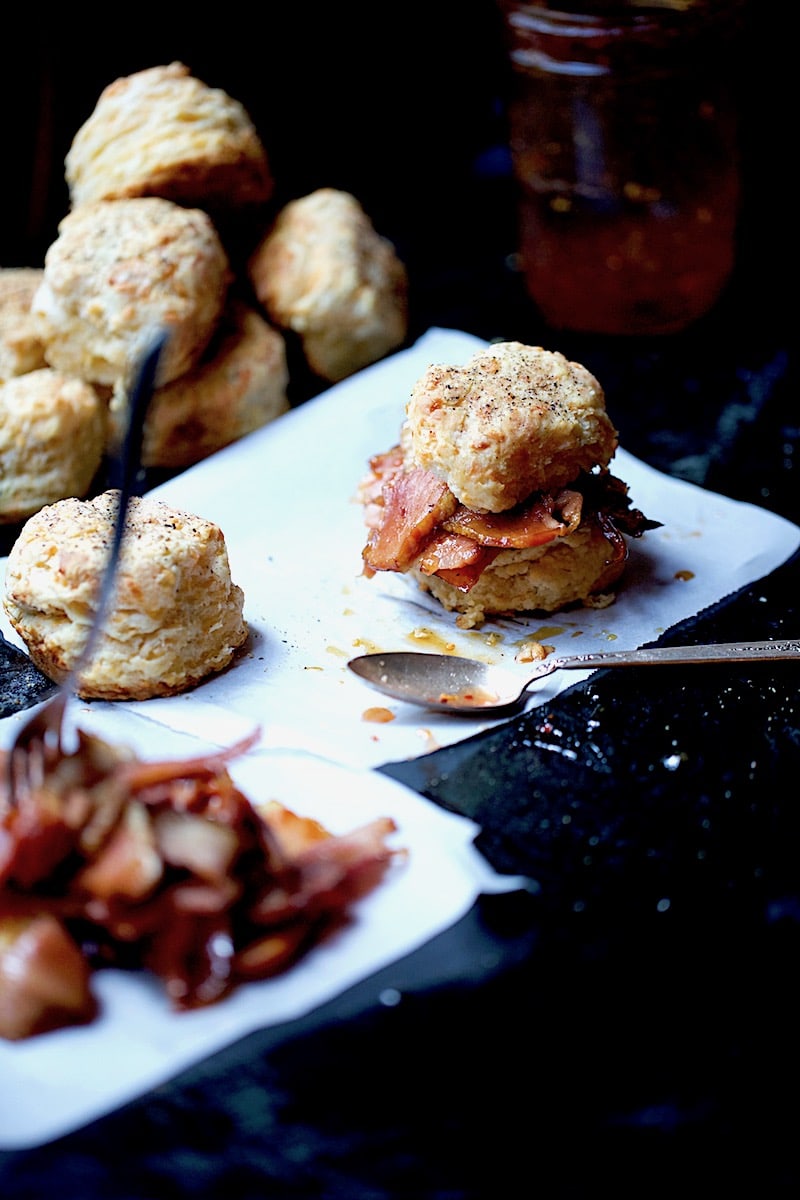 Savory Cheesy Dill Biscuit with Glazed Ham and Pepper Jelly