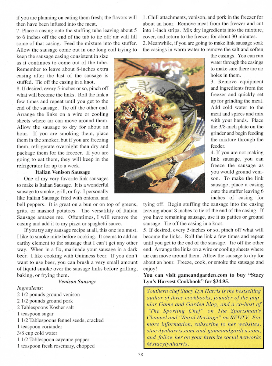 Stacy Lyn's "Art of Sausage Making" featured in Backwoodsman Magazine.