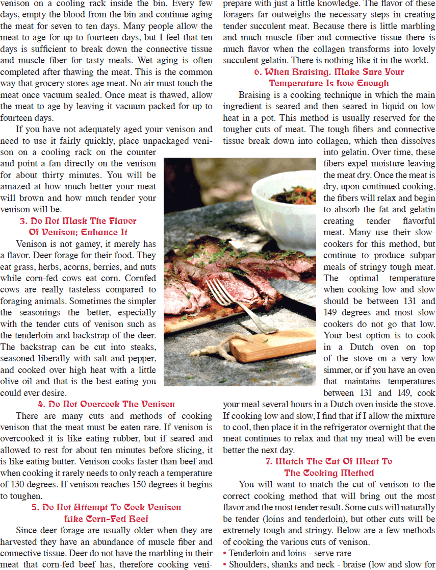 Backwoodsman Magazine January 2018 - Stacy Lyn's Venison Ten Tips for Preparing Venison.