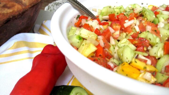 This amazing cucumber salad is super easy to make. It's perfect for picnics!