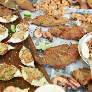Assortment of fried seafood, fish fry after beach day