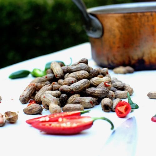 Southern-style boiled peanuts spiced with jalapeños
