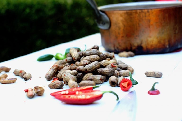 Southern-style boiled peanuts spiced with jalapeños