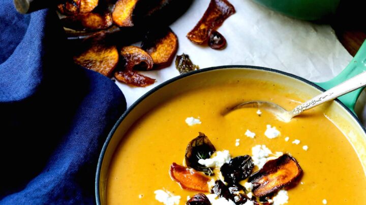 Stacy Lyn's creamy sweet potato soup with goat cheese and fried sweet potatoes