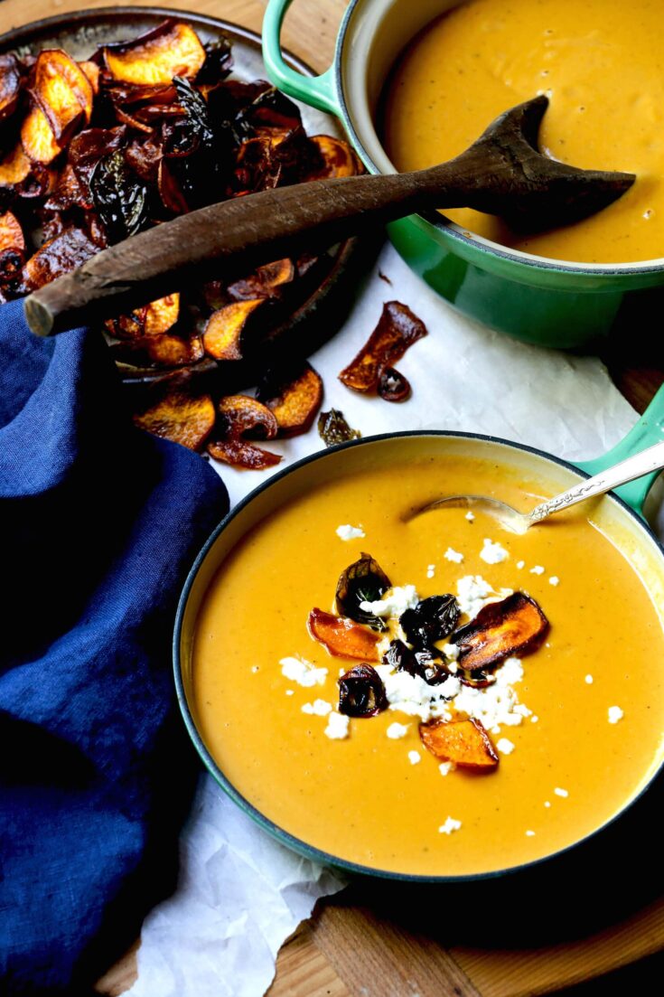 Stacy Lyn's creamy sweet potato soup with goat cheese and fried sweet potatoes