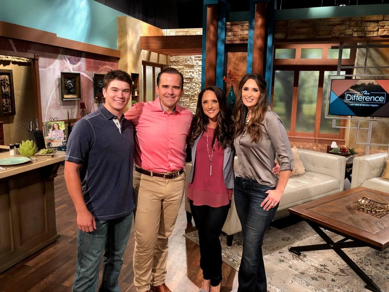 Stacy Lyn Harris on the set of The Difference with Matt and Kendal Hagee alongside her son Howlett