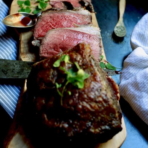 Prime rib or standing rib roast cooked rare, recipe by Stacy Lyn Harris