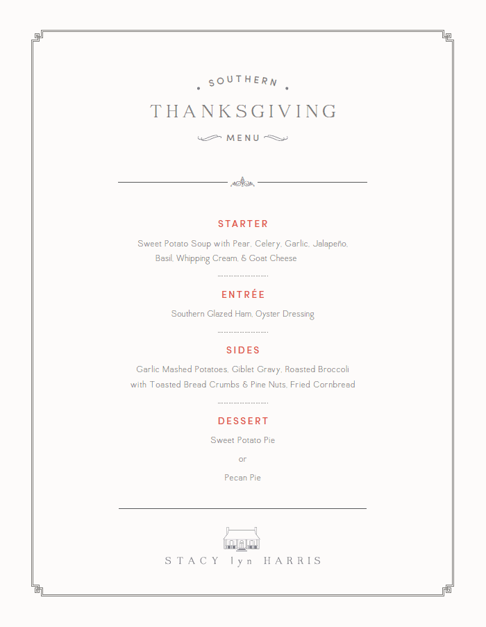 southern Thanksgiving menu