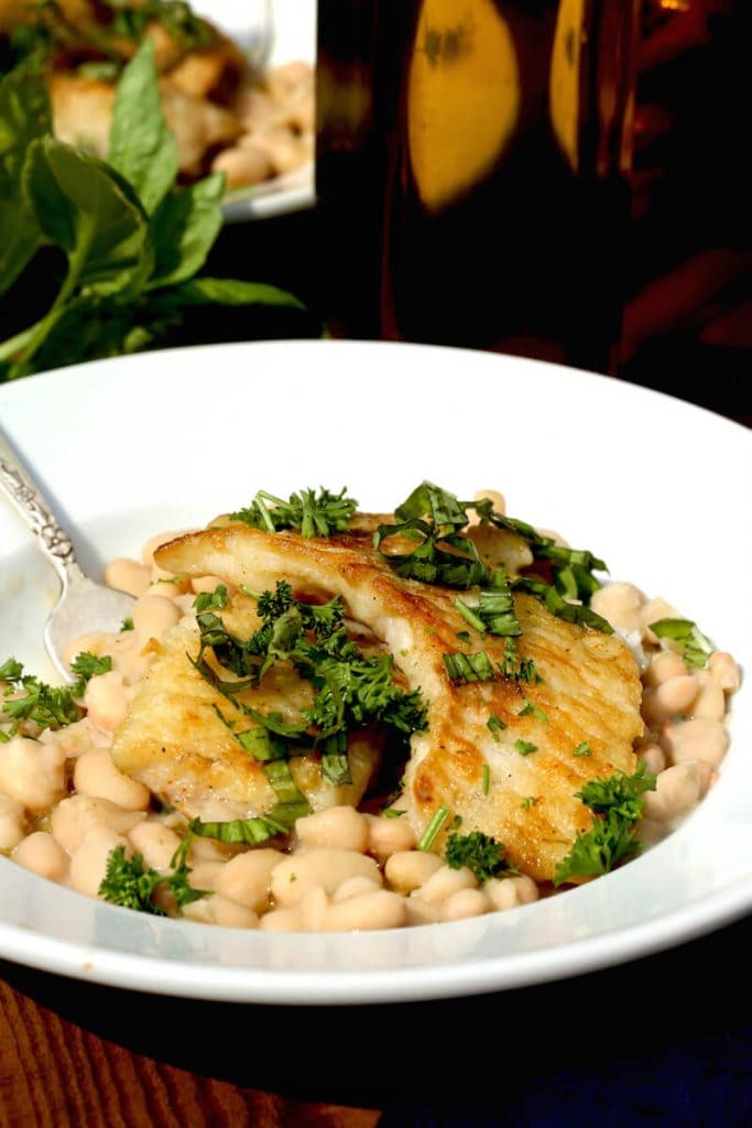 White Crappie fish with White Beans and Basil, recipe by Stacy Lyn Harris