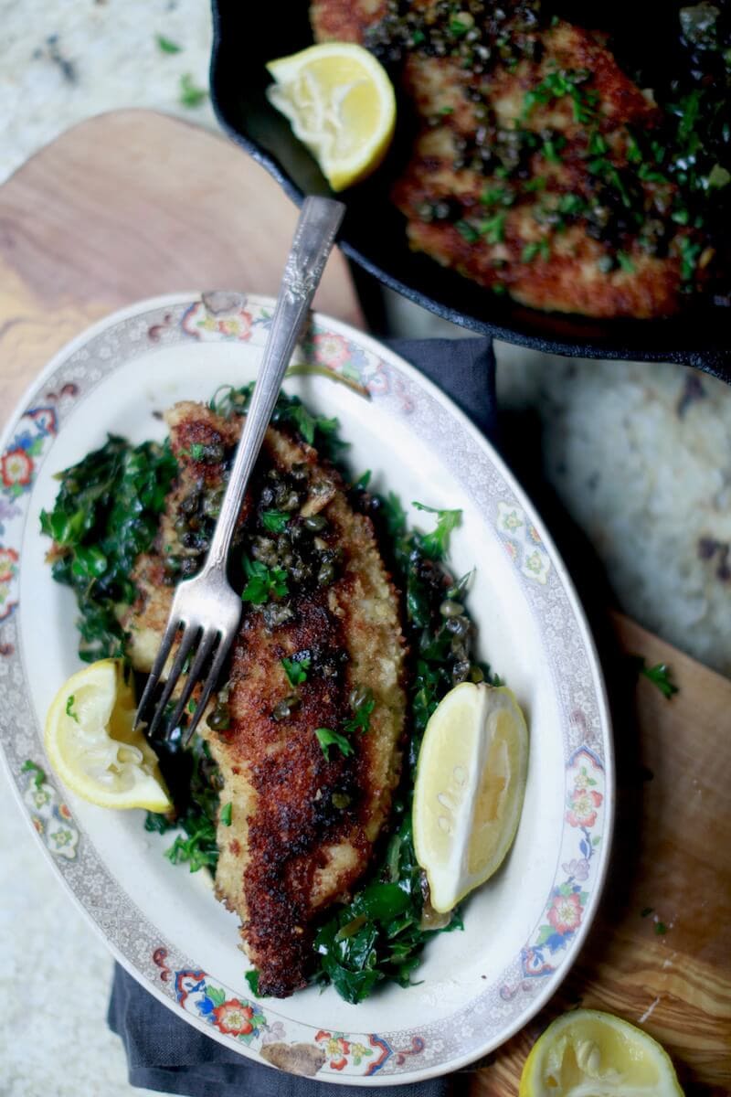 US Farm-Raised Catfish Piccata with capers and collard greens
