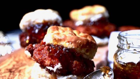 Fried turkey biscuit with red pepper jelly, recipe by Stacy Lyn Harris