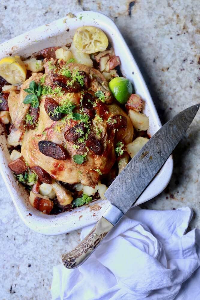 roasted chicken and sausage with gremolata recipe by Stacy Lyn Harris