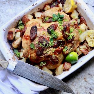 Roasted Chicken and Sausage with Gremolata, recipe by stacy lyn harris