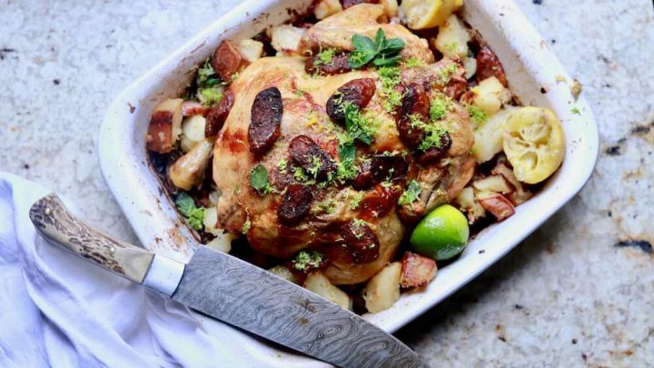 Roasted Chicken and Sausage with Gremolata, recipe by stacy lyn harris