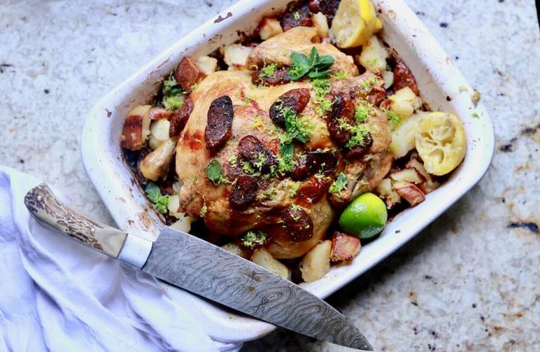 Roasted Chicken and Sausage with Gremolata, recipe by stacy lyn harris