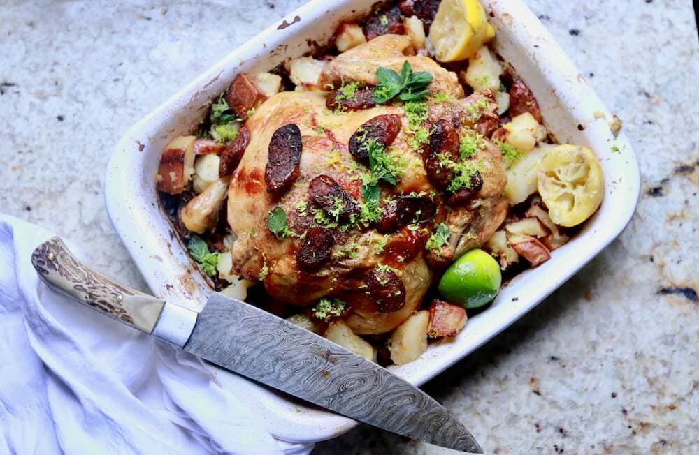 Roasted Chicken and Sausage with Gremolata, recipe by stacy lyn harris