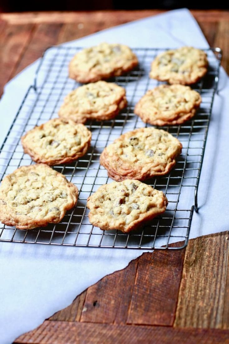 Chocolate chip oatmeal pecan cookies, also known as cowboy cookies, recipe by stacy lyn harris