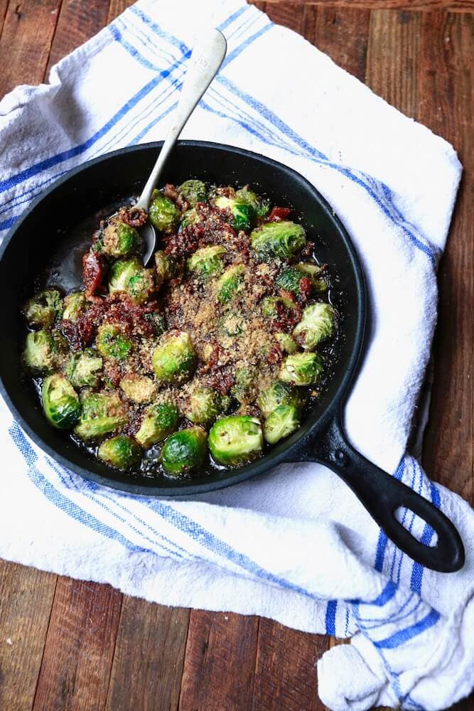 oven roasted brussels sprouts with beer-glazed bacon topping, recipe by stacy lyn harris