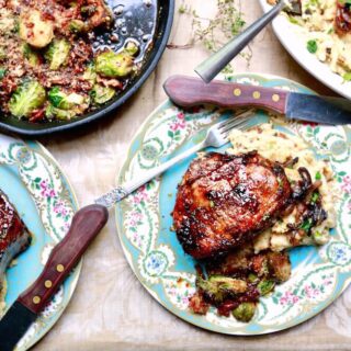Spinach and mozzarella stuffed pork chops with cane syrup dijon glaze, recipe by stacy lyn harris