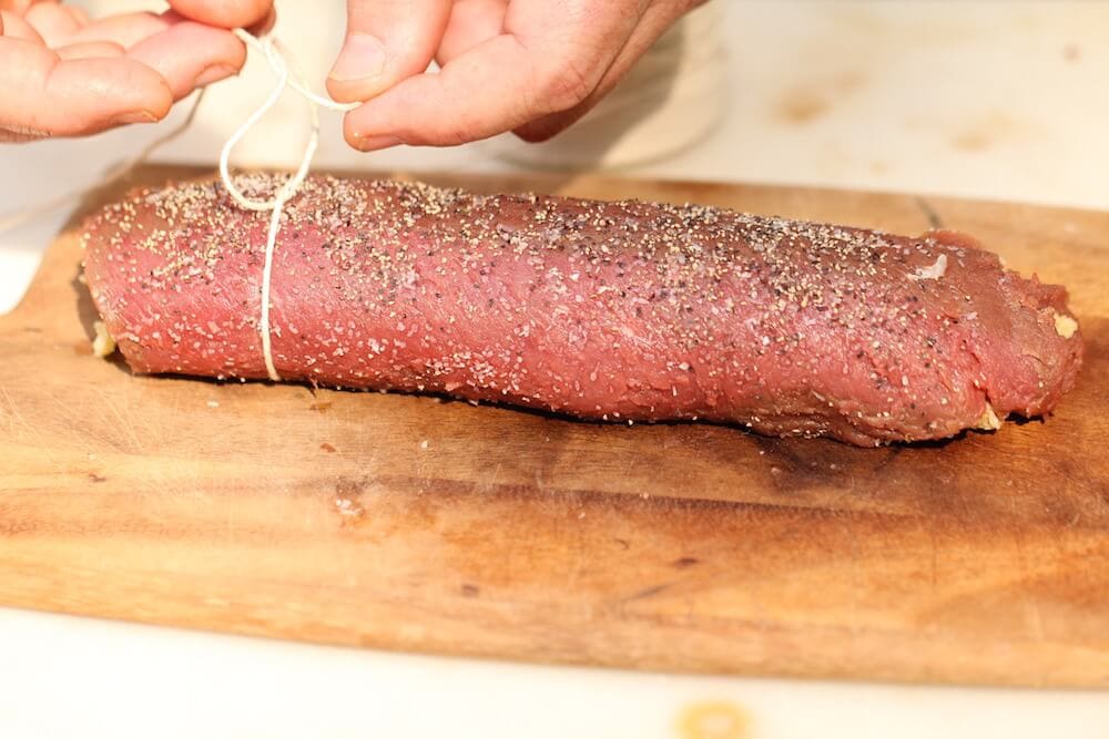 the trussing technique to stuff venison loins, photo by Stacy Lyn Harris