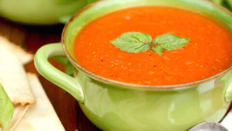 Fresh homemade tomato soup with vine-ripened tomatoes and fresh herbs straight from the garden, recipe by Stacy Lyn Harris in her Harvest cookbook