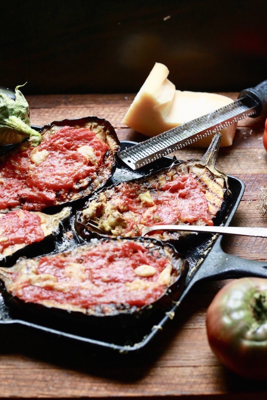 A picture of Stacy Lyn Harris's Grilled Eggplant Parmesan with Roasted Tomatoes and Garlic recipe