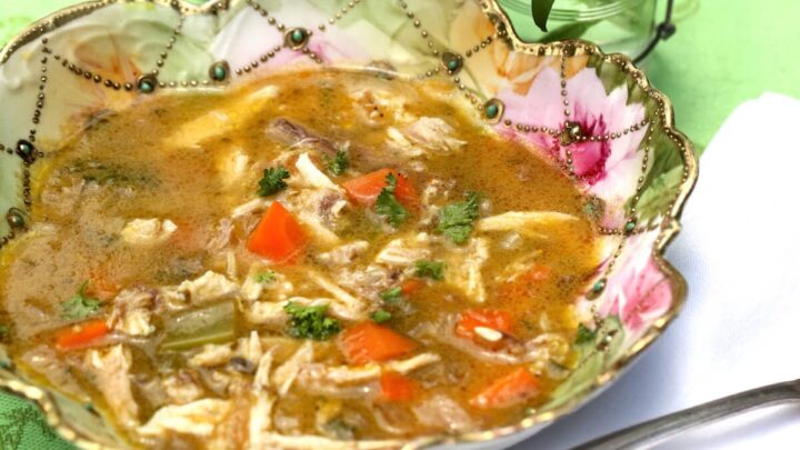 Healthy Chicken Soup with homemade chicken stock, recipe by Stacy Lyn Harris from her Harvest Cookbook