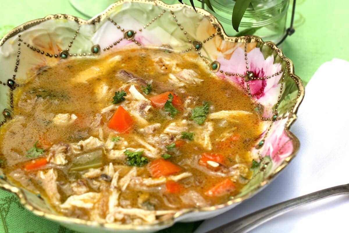 Healthy Chicken Soup with homemade chicken stock, recipe by Stacy Lyn Harris from her Harvest Cookbook