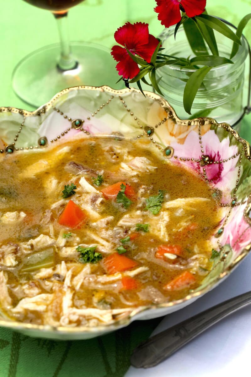 Healthy Chicken Soup with homemade chicken stock, recipe by Stacy Lyn Harris from her Harvest Cookbook