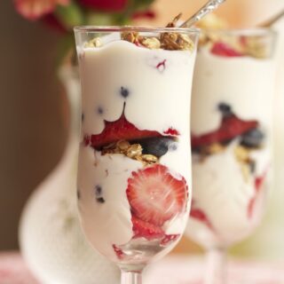 Photo of Berry Parfait with granola, berries, and greek yogurt, recipe by Stacy Lyn Harris