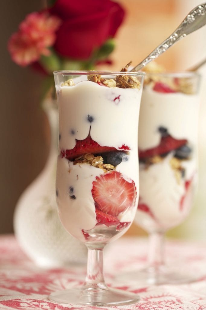Photo of Berry Parfait with granola, berries, and greek yogurt, recipe by Stacy Lyn Harris